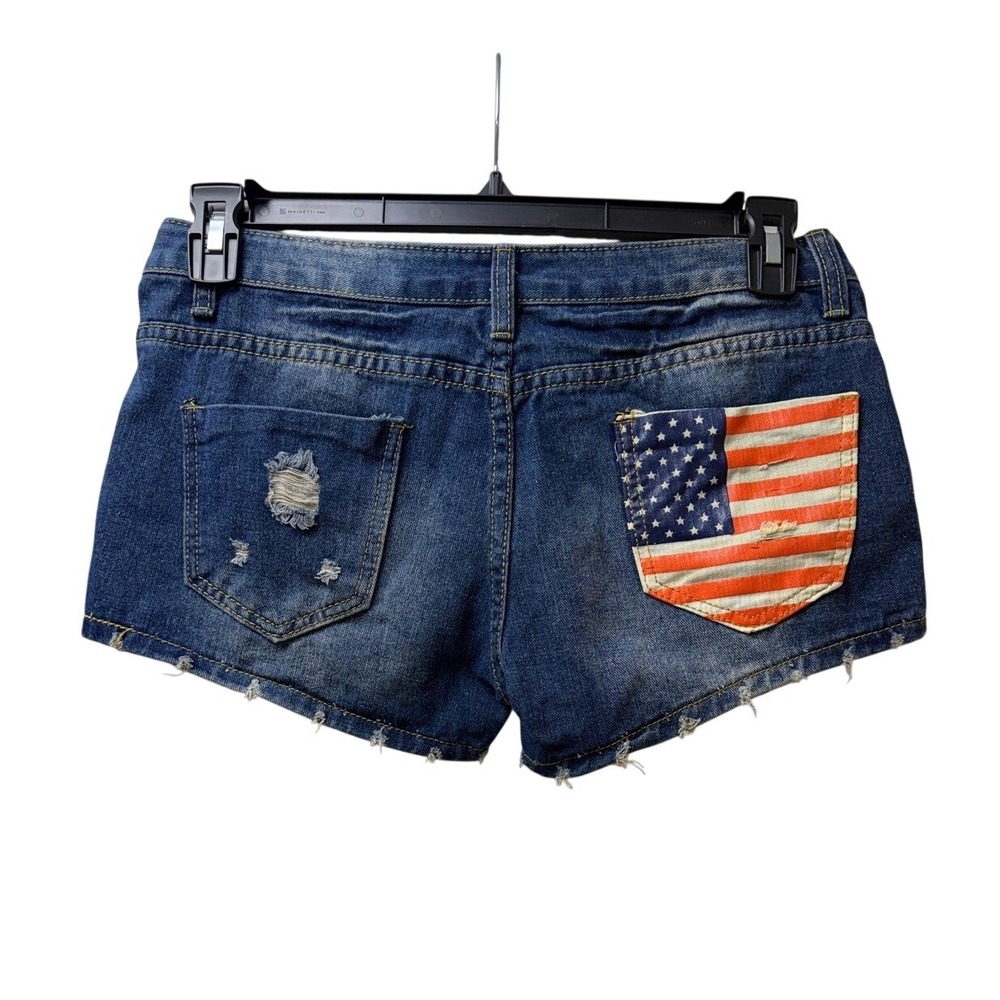 Distressed Jean Shorts American Flag Pocket Low Rise Festival